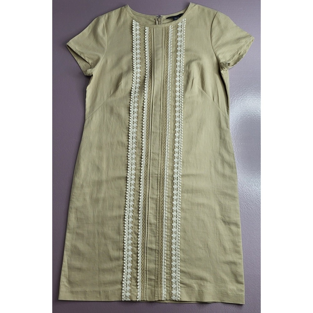 Brooks Brothers‎ Size 6 Beige Linen Cotton Cottagecore Crochet Dress. - Picture 12 of 13